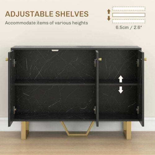 Wyld Haus Suno Black Marble Effect Sideboard Golden Metal Legs 3 Doors