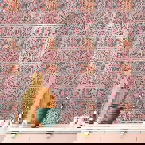 WALPLUS Moroccan Rose Red Mosaic Glossy 3D Sticker Tile 15.4 cm (6 in) - 16pcs in a pack