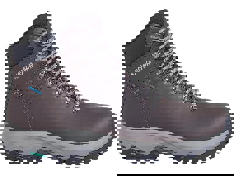 Karrimor Mendip 4 Womens Waterproof Hiking Trekking Ankle Boots, a brown waterproof hiking ankle boot with grey laces and rugged sole for outdoor trekking.