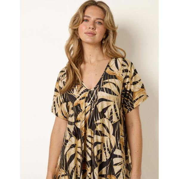 Blue Vanilla Topical Print Kimono Style Oversized Dress