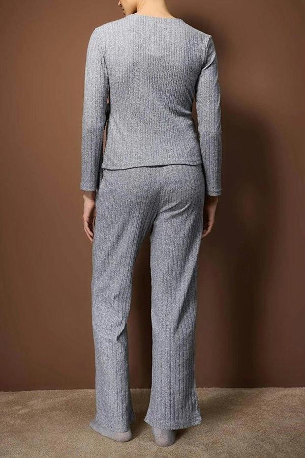 WOVCOR 2-Piece Ribbed Knit Pajama Set with Wrap-Around Tie Detail