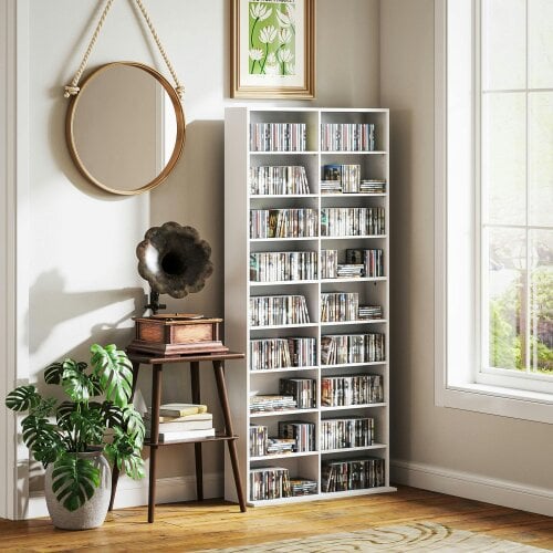 Wyld Haus Latota Wood White Tall Media Storage Tower With 640 Disc Capacity