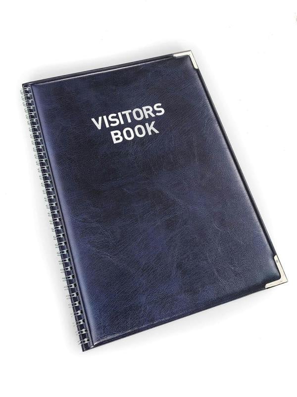 Durable PU Leather GDPR Visitor Book | 100 Name Badges & Security Sheet | Blue
