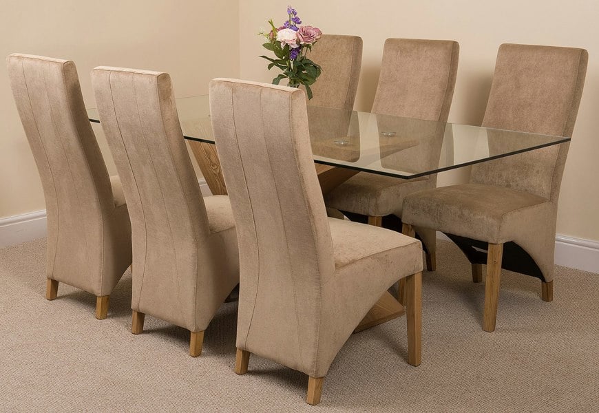 That's Furniture Valencia Oak Large Glass Dining Table & Lola Fabric Chairs
