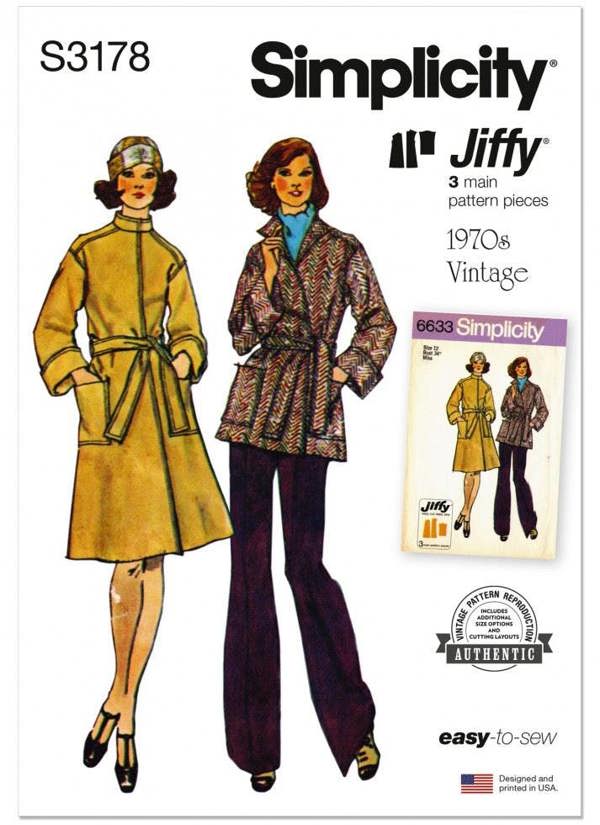 Simplicity Sewing Pattern 3178, Coats, Belts, Vintage Style for Women, K5 (8-10-12-14-16) - Easy