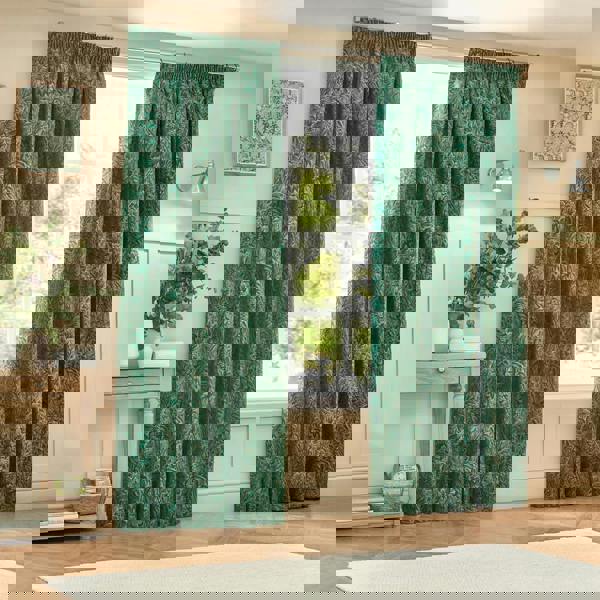Wylder Nature Grantley Jacquard Pencil Pleat Curtains - Emerald