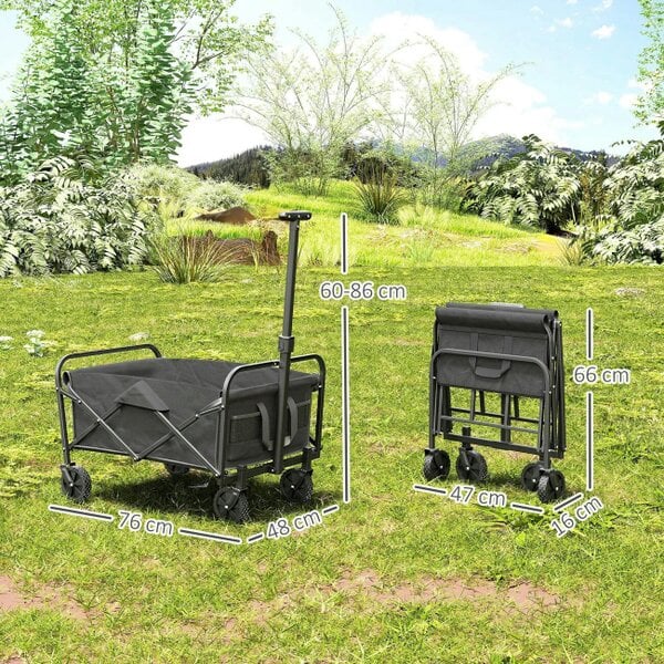 Bobobiy 62L Festival Trolley on Wheels, 120kg Heavy Duty Collapsible Folding Wagon with Adjustable Handle and Carrying Bag for Beach, Grey