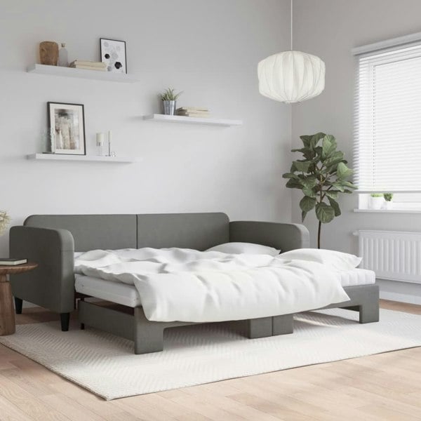 Berkfield Daybed with Trundle and Mattresses Dark Grey 90x190 cm Fabric