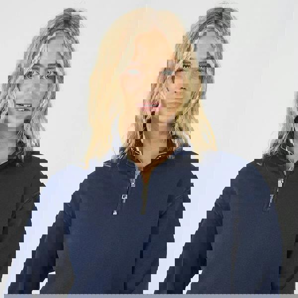 Brave Soul Navy Quarter Zip Funnel Neck Sweatshirt - Navy Image 4