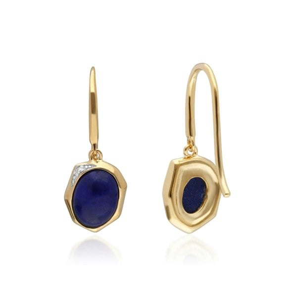 270E027103925 Irregular B Gem Lapis Lazuli & Diamond Drop Earrings in Gold Plated Sterling Silver 3