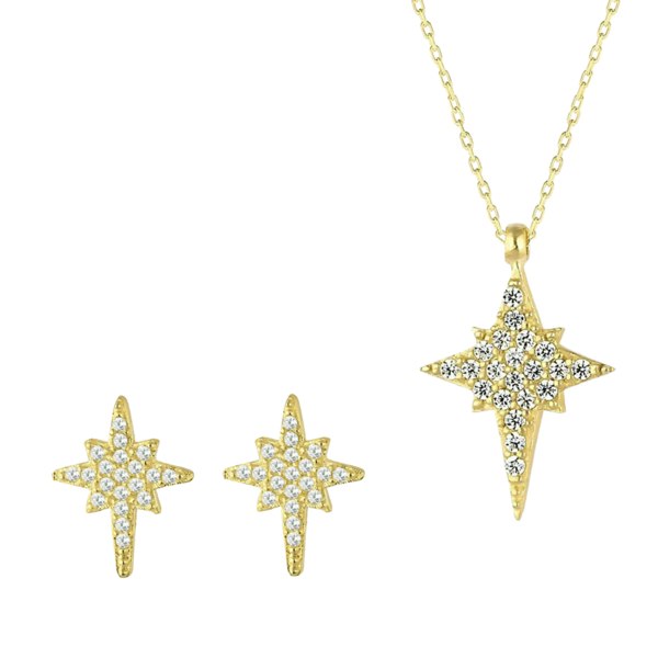 Spero London Northern Star Polaris Sterling Silver Necklace and Stud Earring Set