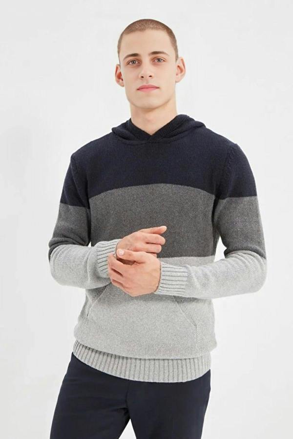 WOVCOR Color Block Knit Men's Sweater with Hood