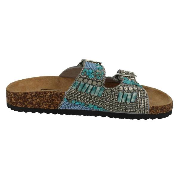 Down to Earth Ladies Down To Earth Dual Buckle Strap Beaded Mule Sandals F00251