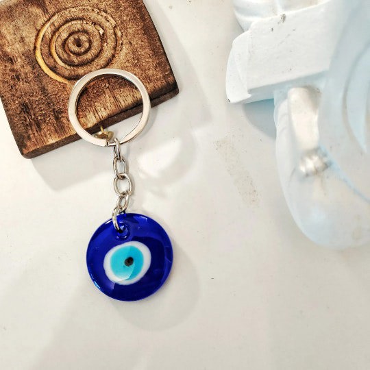 The Colourful Aura Large Simple Round Turkish Protection Greek Evil Eye Nazar mal de ojo Keychain