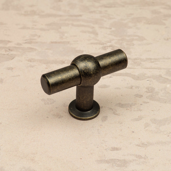 Handle & Home Antique Brass T-Bar Handle and Coordinating Knob