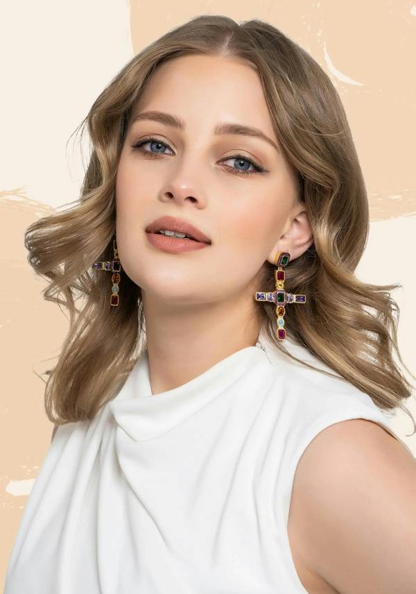 Latelita Maria Extra Large Gemstone Fashion Earrings Gold (Cross)
