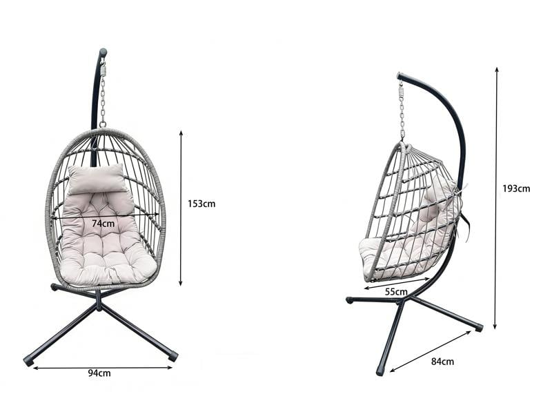 Fimous Indoor Outdoor Patio Rattan Single Egg Hanging Chair Garden With Grey Thick Cushion