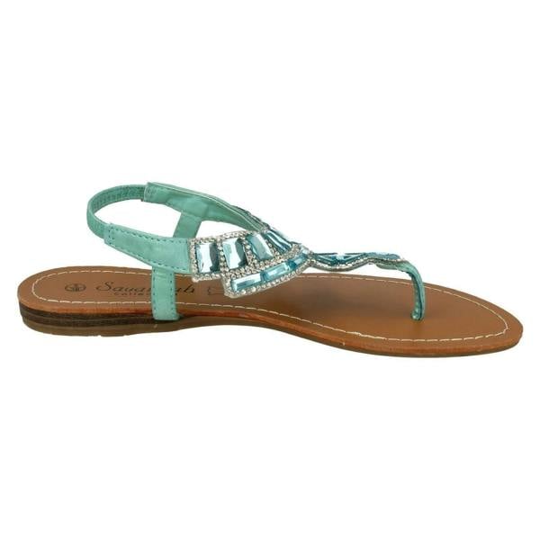 Savannah Ladies Savannah Flat Diamante Jewel Trim Toe Post Sandal
