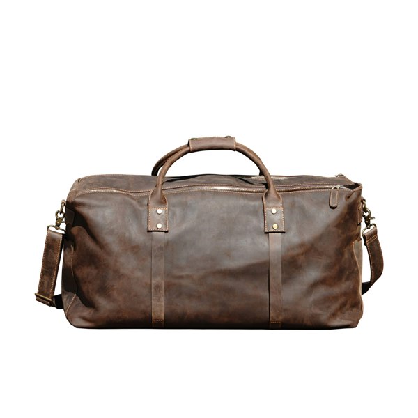 Touribag Genuine Leather Holdall Luggage Bag - Dark Brown