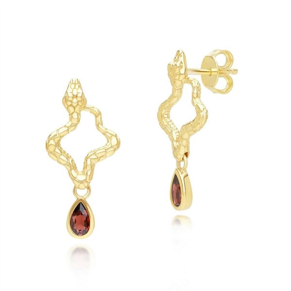 253E435401925 ECFEW™ Garnet Snake Drop Earrings in Gold Plated Sterling Silver Side