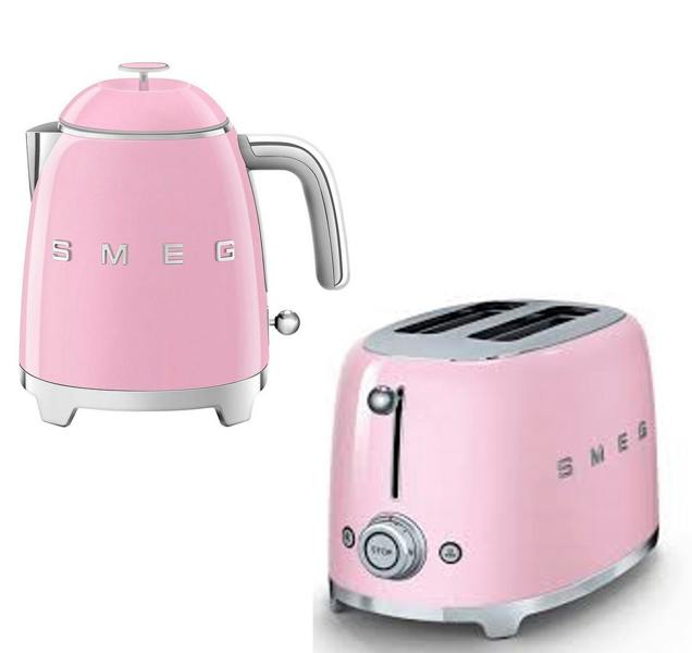 Smeg KLF05 Retro 50's Style Mini Kettle 0.8L & TSF01 2 Slice Toaster Set