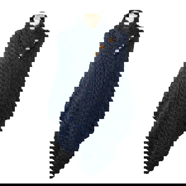 Aran Cable Button Shawl Neck Poncho - Cozy Knitwear for Women