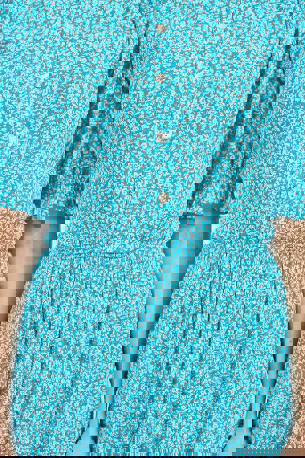 Mudflower Ditsy Print Button Up Ruffled Dress