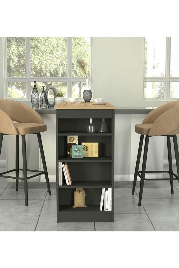 Living and Home Contrast Color Wooden Bar Table Dining Table with Open Shelves