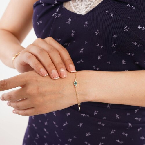 Spero London Sterling Silver Green Princess Halo Bracelet
