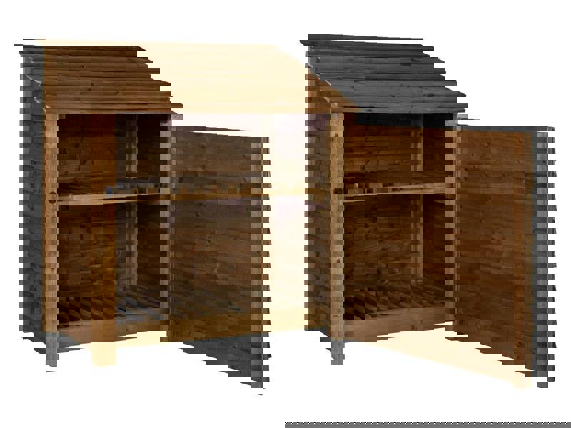 Arbor Garden Solutions Wooden Log Store with Door and Shelf W-119cm, H-126cm or 180cm, D-88cm - Brown Finish