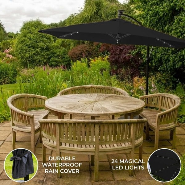 Monstershop Black 3m LED Cantilever Parasol