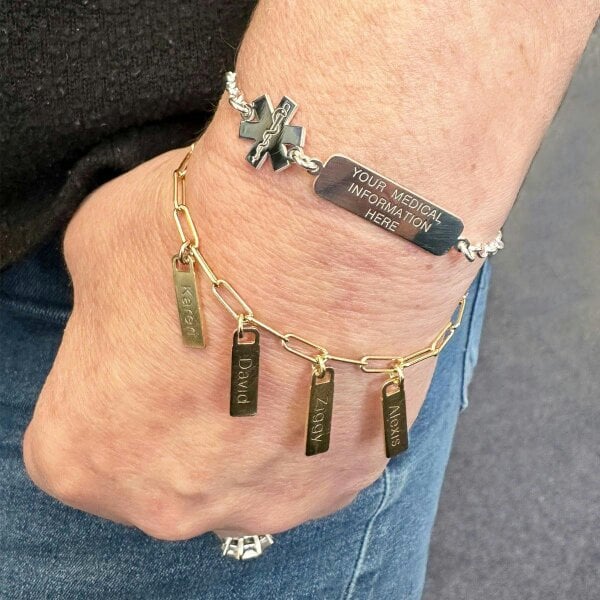 Christopher James of London Sterling Silver Medical Alert Star Of Life And Tag Bracelet With Engraving