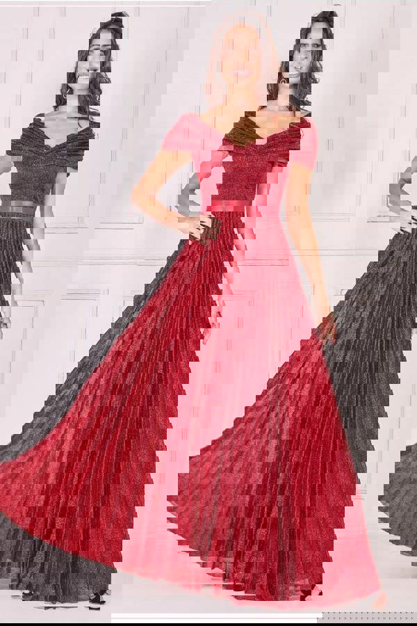 Bardot Pleated Skirt Maxi Dress - Wine DR3096A