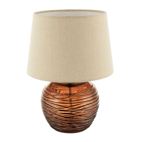 Modern Designer Amber Glass Table Lamp with Oatmeal Beige Linen Fabric Shade Image 3