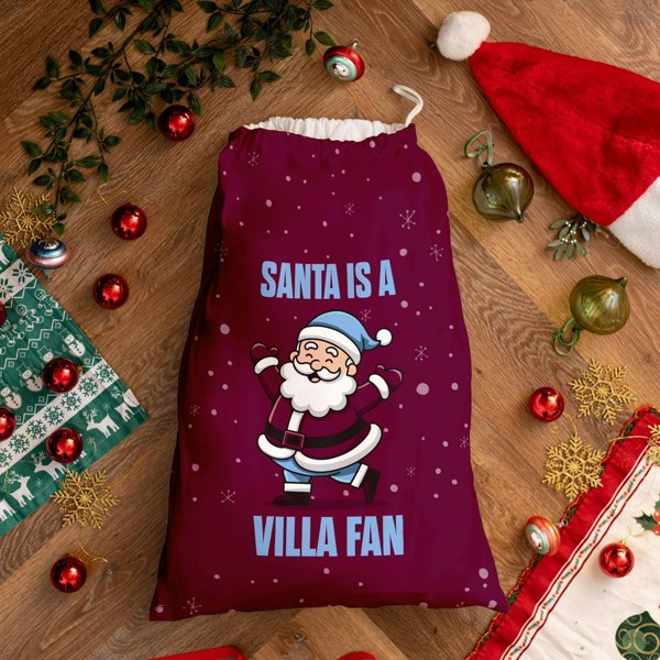 BritishmadeGifts Santa is a Villa Fan - Football Fan Santa Sack