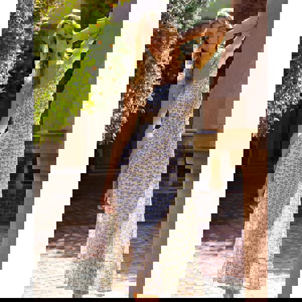 Blue Vanilla Floral & Frill Shirred Bodice Midi Dress