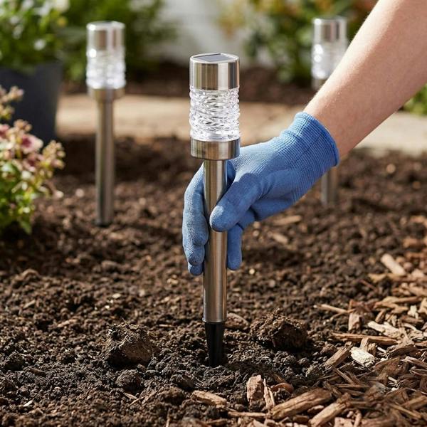 Pack of 3 Martello Solar Stake Lights, 57cm Stainless Steel LED Garden Lights