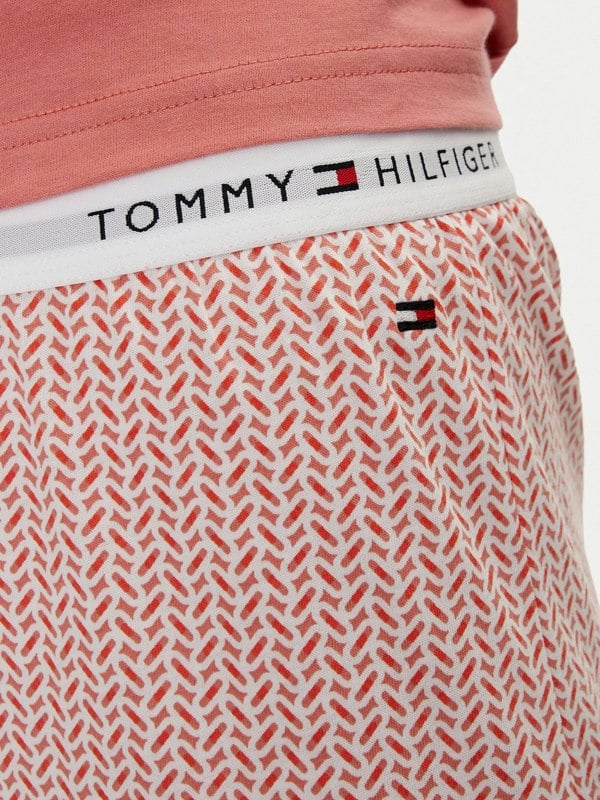 Tommy Hilfiger TH ICON Long Sleeve Jersey Pyjama Set Womens Coral Clay / Mini Geo Pink
