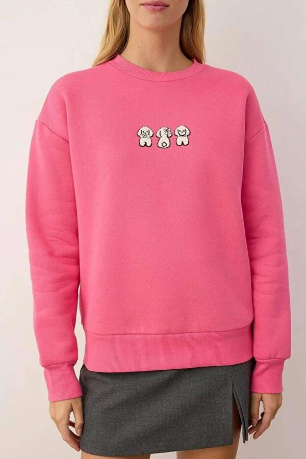 WOVCOR Animal Embroidered Thick Fleece Knit Sweatshirt