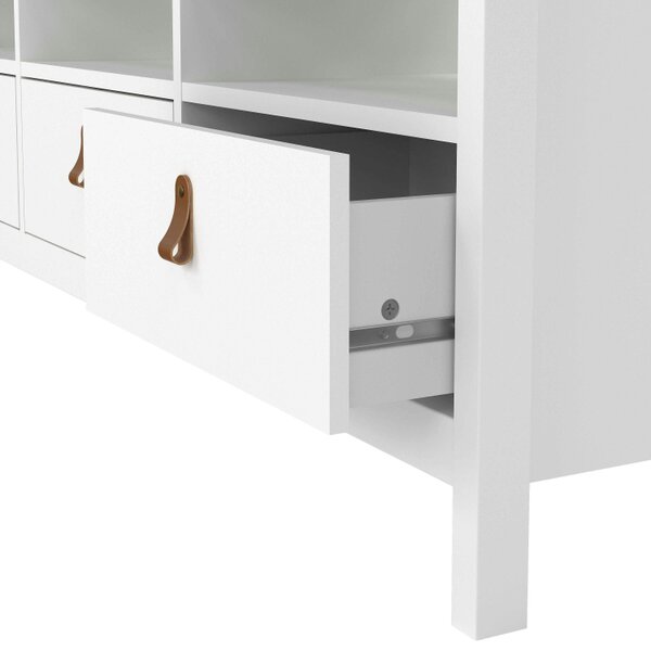 Wyld Haus Wildberry Matt White Wooden TV Unit 3 Drawers Leather Handles