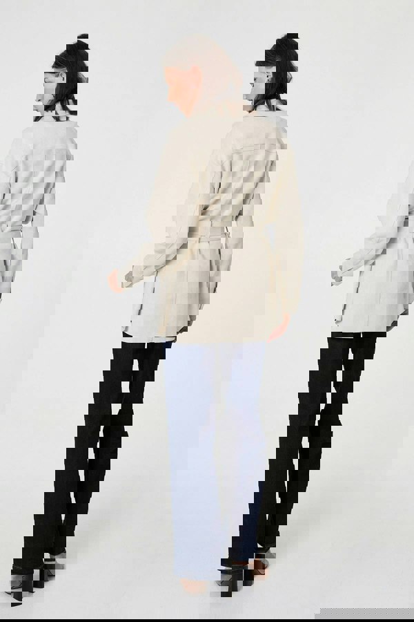 Beige | Faux Suede Tie Waist Relaxed Shacket
