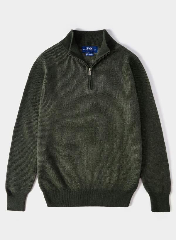 Cashmere Plaited Rib 1/4 Zip in Green