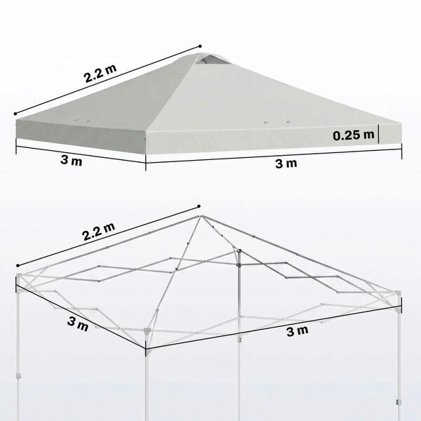 Gazebo Roof Replacement UV50+ Waterproof Pop Up Canopy Cover with 8 Drainage Holes 3 x 3 m White