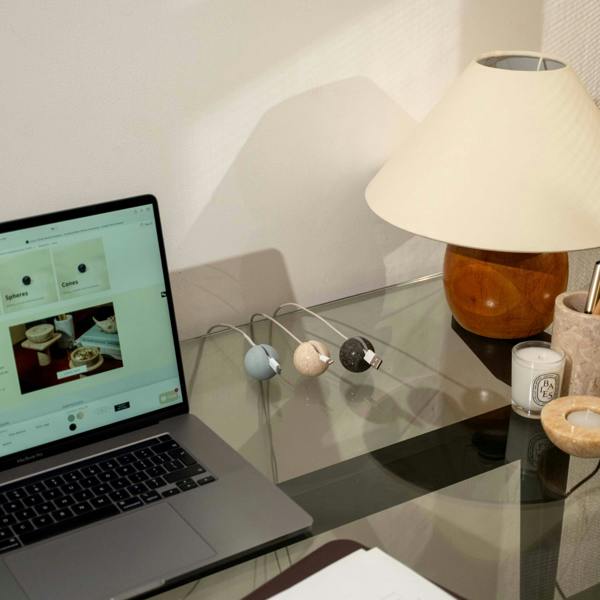 Grey marble cable ball desk cable holder organiser genuine stone