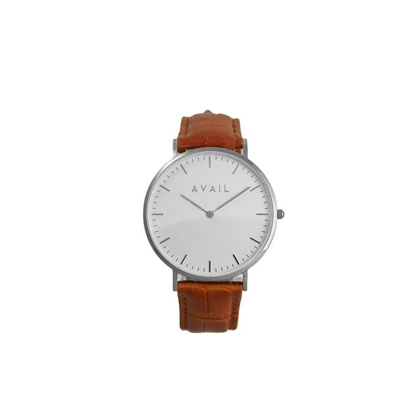 Avail Watches Osma Men's Leather Strapped Stainless Steel Watch | White x Tan