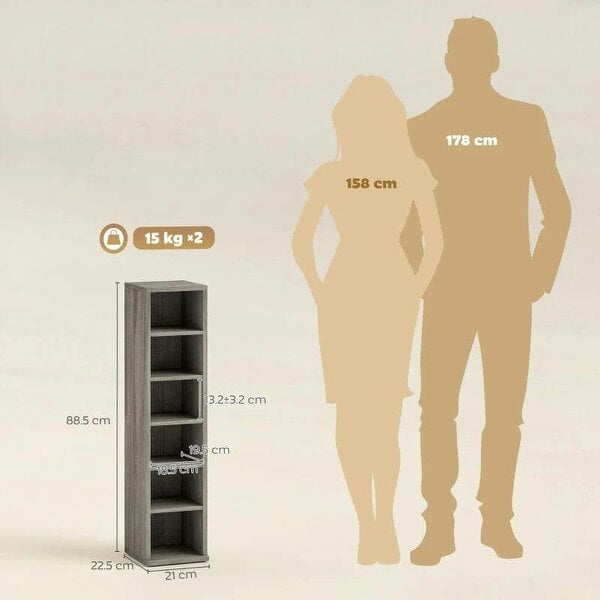 Bobobiy Set of 2 CD Media Display Shelf Unit Tower Rack with Adjustable Shelves, Distressed Grey
