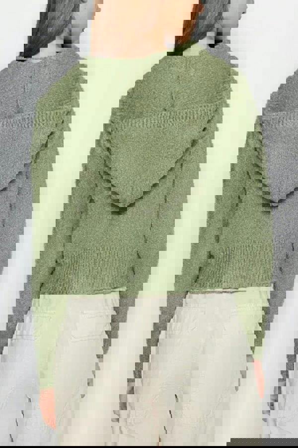 WOVCOR Hooded Zippered Knit Crop Cardigan