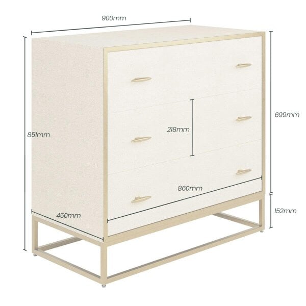 Wyld Haus Belluno Ivory Shagreen and Antique Brass Chest of 3 Drawers