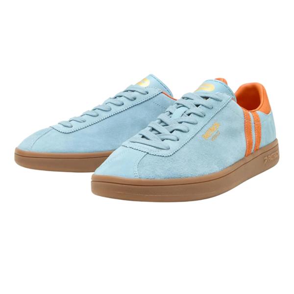 Patrick Mens Monaco Suede Cupsole Trainers - Light Blue/Orange - 