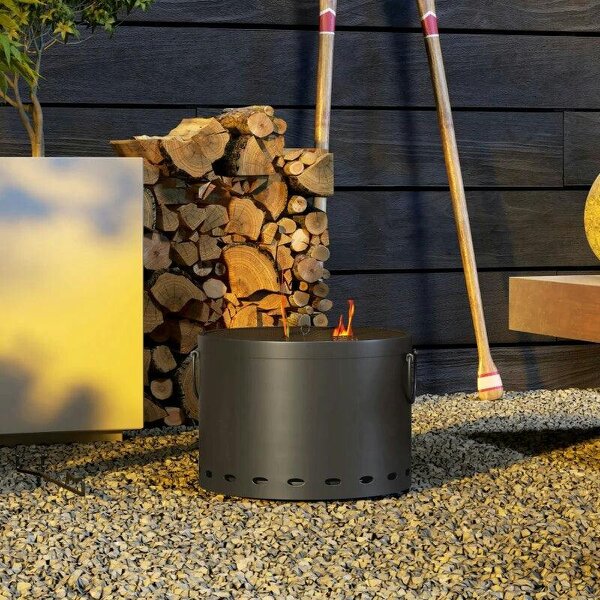 Smokeless Fire Pit, 38cm Portable Wood Burning Firepit with Spark Screen and Poker, Low Smoke Camping Bonfire Stove for Garden Patio Picnic